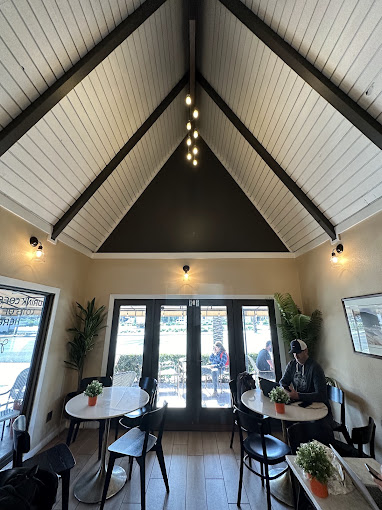 J.C. Beans' vaulted timber-beam ceiling over the dining room